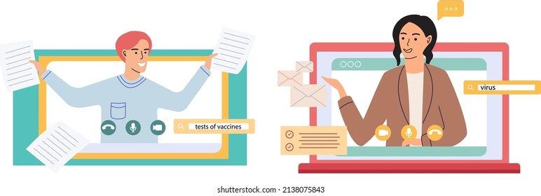 Virtual meeting, online teamwork. Desktop computer with group of colleagues taking part in video conference. Software for videoconferencing and online communication. Online skull session, webinar