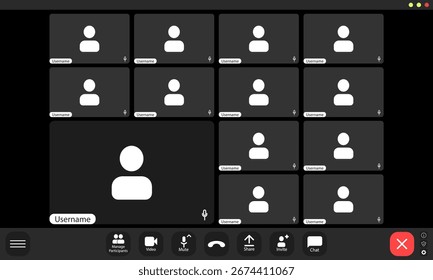 Pantalla de plataforma de reuniones virtuales con múltiples participantes presentes