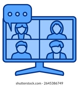 Virtual Meeting Room icon represented by group video call Blue style.