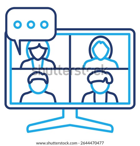 Virtual Meeting Room icon represented by group video call Dual Line style.
