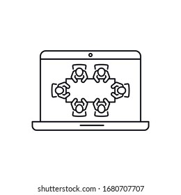 Virtual Meeting Vector Icon. Brainstorming And Teamwork. Teleconference Or Video Conference. Distance Learning Education Concept.