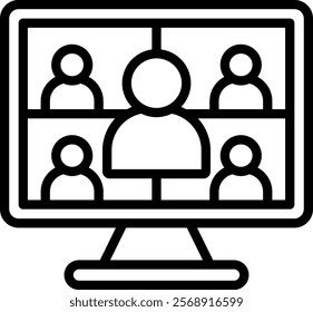 Virtual Meeting Vector Lineal Icon On White Background.