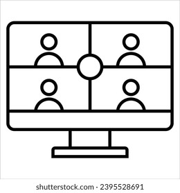 Virtual Meetings, Information technology line icon design