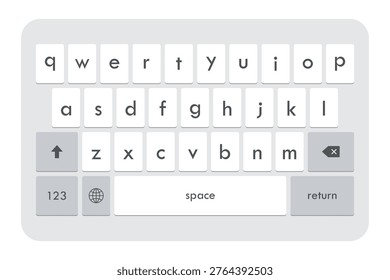 Virtual mobile phone keyboard layout in lowercase alphabet buttons. Vector illustration