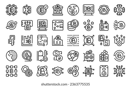 Virtual money icons set outline vector. Card seller. Payment nft