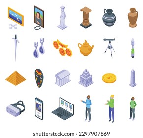 Virtual Museum icons set isometric vector. Science virtual. Vr family