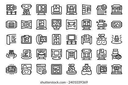 Virtual Museum icons set outline vector. Science technology. Family education art