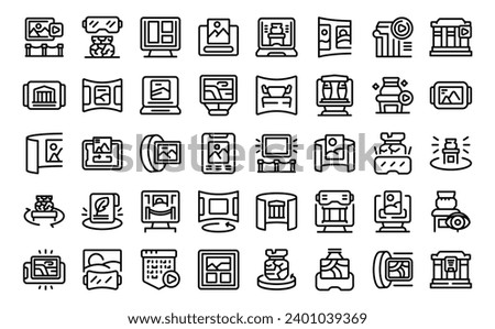 Virtual Museum icons set outline vector. Science technology. Family education art