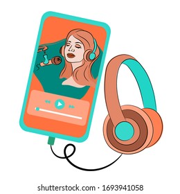 VIRTUAL MUSIC Listening Player Internet Vector Illustration