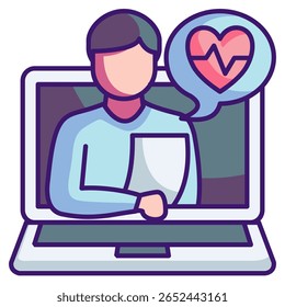 Virtual nurse icon represented by nurse in laptop screen Lineal Color style.