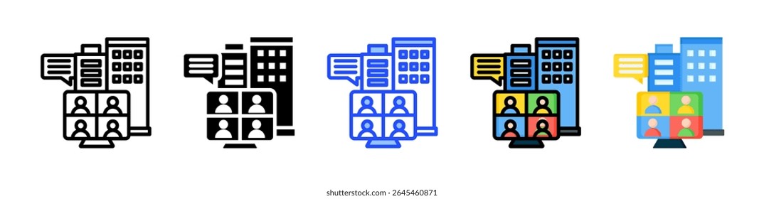 Colección de íconos de oficina virtual con varios estilos