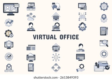 Virtual Office Lineal Color Vector Illustration Icon Sticker Set Design Materials