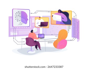 Virtual Office Spaces with AR Integration abstract concept vector illustration. Augmented reality creates immersive virtual office environments for remote teams. abstract metaphor.