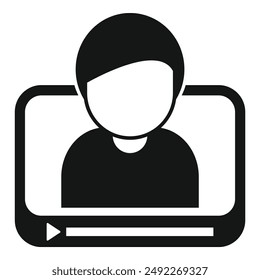 Virtual online video communication icon with minimalist design for distance learning, remote work, teleconferencing, and social media networking on web platforms