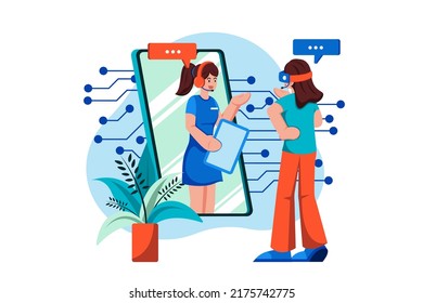 Illustrationskonzept für virtuelle Persönliche Assistenzkräfte. Flache Illustration einzeln auf weißem Hintergrund