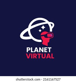 Virtual with planet logo design vector graphic symbol icon sign illustration creative idea