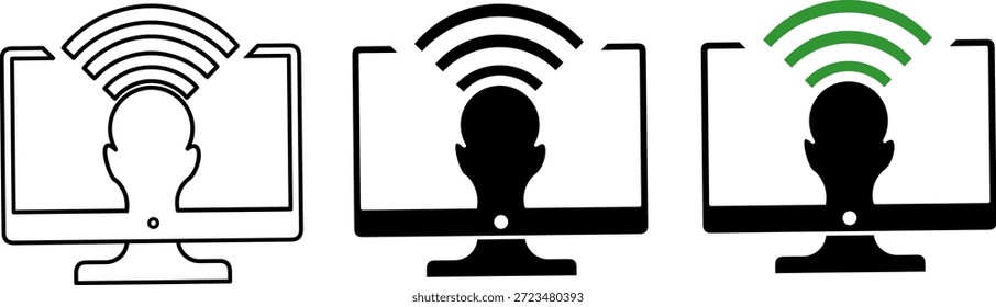 Icono de trabajo remoto de presencia virtual. Estilo de conectividad digital de esquema