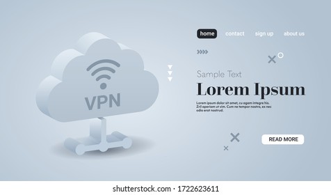 virtual private network cloud cyber web security and privacy concept secure vpn online connection personal data protection horizontal copy space vector illustration