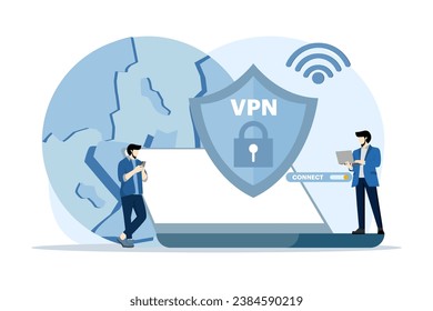 Concepto de red privada virtual. La gente usa el sistema de tecnología VPN para proteger sus datos personales en smartphones, sistema de tecnología vpn, sitios web de desbloqueo de navegador, conexión a internet.