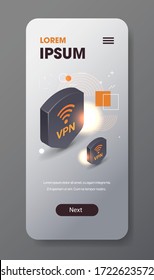 virtual private network cyber web security and privacy concept secure vpn online connection personal data protection smartphone screen mobile app copy space vertical vector illustration