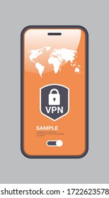 virtual private network cyber web security privacy concept secure vpn online connection personal data protection shield on smartphone screen vertical copy space vector illustration