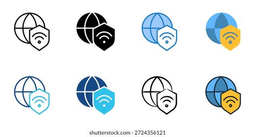 Virtual Private Network icons set multiple style collection. Editable stroke 

