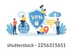 Virtual Private Network. People Using VPN Technology System to Protect his Personal Data in Smartphone, Computer. Secure Network Connection and Privacy Protection. Cyber Security, Traffic Encryption