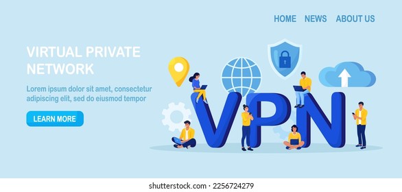 Red privada virtual. Personas que usan el sistema de tecnología VPN para proteger sus datos personales en Smartphone, computadora. Conexión de red segura y protección de privacidad. Ciberseguridad, cifrado de tráfico