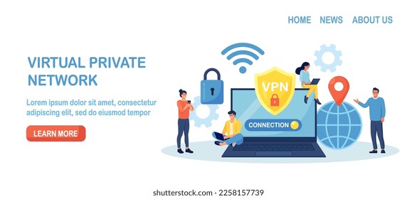 Virtual Private Network. People Using VPN Technology System to Protect his Personal Data in Smartphone, Computer. Secure Network Connection and Privacy Protection. Cyber Security, Traffic Encryption