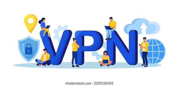 Virtual Private Network. People Using VPN Technology System to Protect his Personal Data in Smartphone, Computer. Secure Network Connection and Privacy Protection. Cyber Security, Traffic Encryption