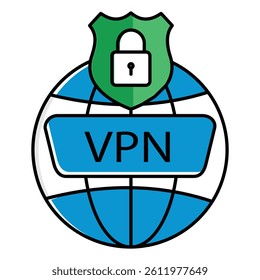 Virtual Private Network Secure Vector Icon Design, tech protection, encrypted browsing