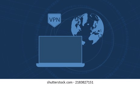 Tecnología de red privada virtual. Icono de portátil y tierra. concepto de conexión segura VPN. Vector de ilustración.