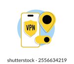 Virtual Private Network - VPN apps with data privacy, secure encrypted connections, online security, internet privacy tools, anonymous vpn browsing and safe web access. Modern vector vpn illustration