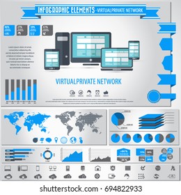 Virtual Private Network .VPN icon set and infographics element. Vector.