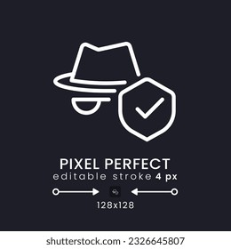 Virtual private network white linear desktop icon on black. Online privacy. Encrypted connection. Pixel perfect 128x128, outline 4px. Isolated user interface symbol for dark theme. Editable stroke