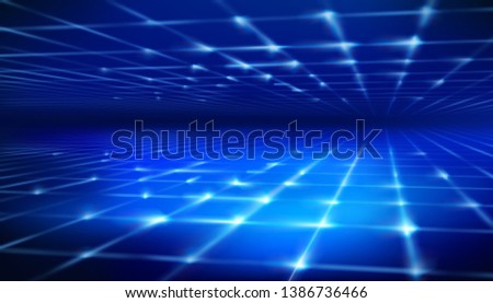 Virtual projection, cyberspace. Perspective of grid planes. Vector illustration.