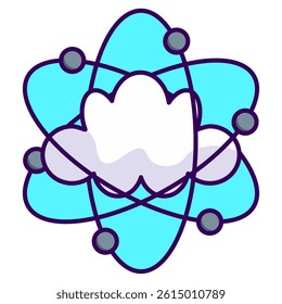 Virtual Quantum icon represented by cloud-shaped atomic nucleus Lineal Color style.