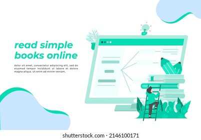 Virtual reading online library website banner template, cartoon vector illustration isolated on white background,vector flat illustration design with the concept of reading a book online