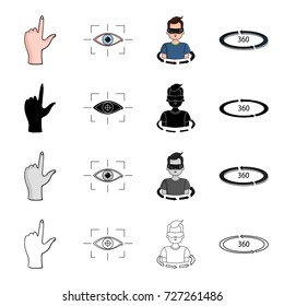 Virtual, real, 3G, information, and other web icon in cartoon style. Cinematography, technology, equipment icons in set collection.