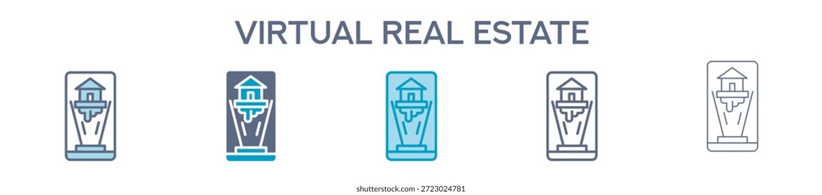 Virtual Real Estate Element For Design Graphic - Multi Styles. Vector Illustration Of Two Colored And Black. Multiple Icons Designs Can Be Used For Mobile, Ui, Web