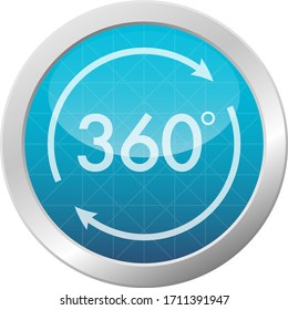 Virtual Reality 360 Degrees VR view Icon for app or web round button light blue glossy illustration