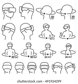 Virtual Reality 3D outline  Icons Vector 