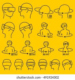 Virtual Reality 3D outline  Icons Vector 