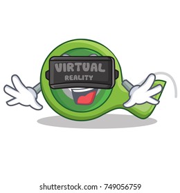 With virtual reality adhesive tape character cartoon vector illustration