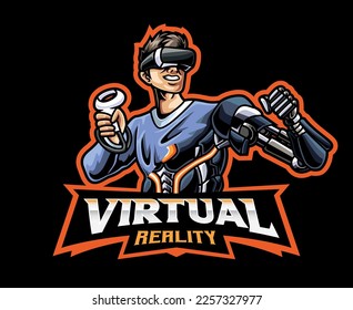 Virtual Reality Adventurer Mascot Logo Illustration. The Future of Gaming, Immerse Yourself in Virtual Reality