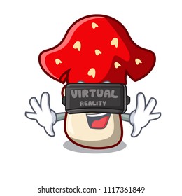 Virtual reality amanita mushroom mascot cartoon