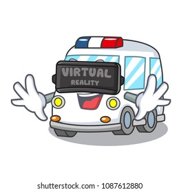 Virtual reality ambulance mascot cartoon style