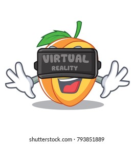 With virtual reality apricot mascot cartoon style