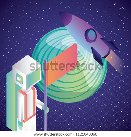 virtual reality astronaut rocket planet in space