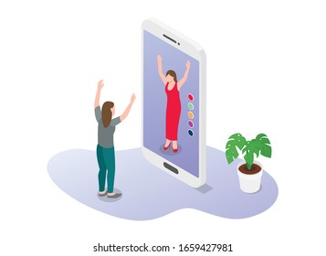 virtual reality or augmented reality 3d technology for ecommerce fashion buy new clothes with modern flat style 